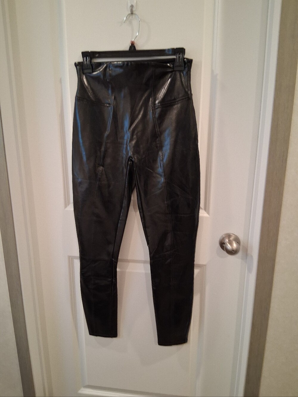 SPANX Black Faux Leather Leggings Size Medium
